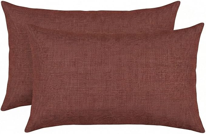 RSH DECOR: Designer Select Sunbrella Lumbar Throw Pillows Set of 2 | 20" x 12" | Water and Fade-Resistant Performance Fabric | Indoor Outdoor Accent Pillows | Made in USA (Essential Russet)