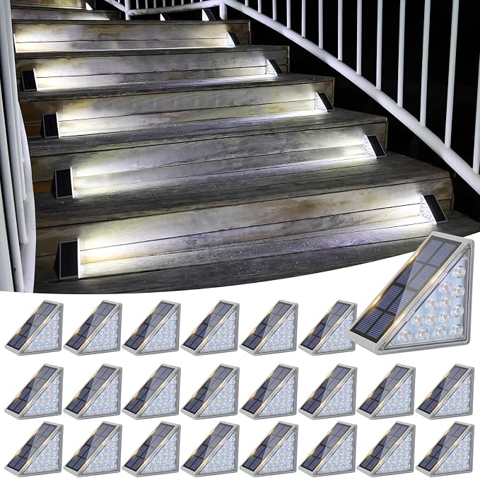 VOLISUN Solar Stair Lights 24 Pack, Solar Step Lights Waterproof IP67, Outdoor Step Light with 13 LEDs, Outdoor Lighting Decor for Yard Stair, Patio, Front Step, Front Porch and Deck(Cool White)