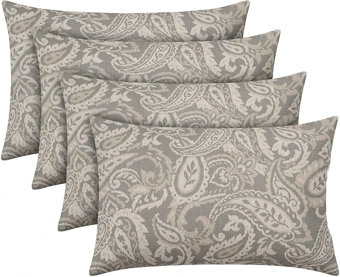 RSH DECOR: Designer Select Lumbar Throw Pillows Set of 4 | 20" x 12" | Water and Fade-Resistant Performance Fabric | Indoor Outdoor Accent Pillows | Made in USA (Ayideal Fossil)