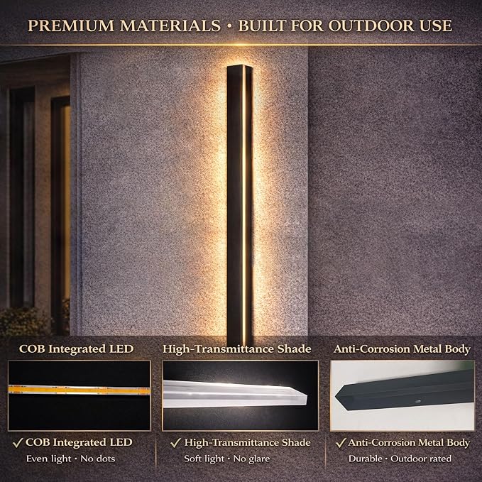 39 Inch Modern Outdoor Wall Lights, 2700-6500K Dimmable Outdoor Wall Sconce with Remote Control, IP65 Waterproof LED Long Exterior Linear Wall Light for House Garage(2 Pack)