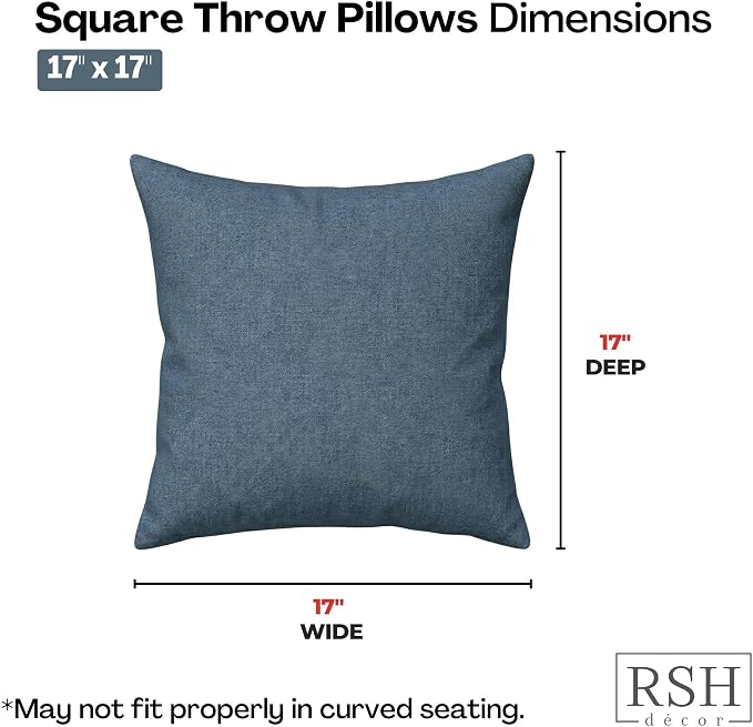 RSH DECOR: Sunbrella Square Throw Pillows Set of 4 | 17" x 17" | Water and Fade-Resistant Performance Fabric | Outdoor Pillow Covers with Down-Alternative Inserts | Made in USA (Sparkle Denim)