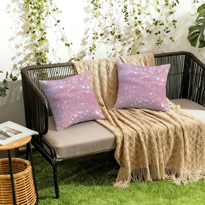 20x20 Inch Outdoor Pillow Covers Set of 2 Waterproof Throw Pillow Covers Decorative Couch Cushion Covers Pink Glitter Pattern Square Pillowcases Protectors for Patio Garden Sofa