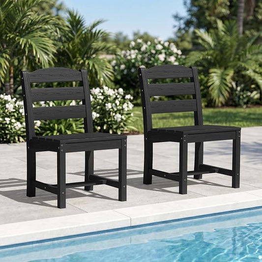 KINGYES Outdoor Armless Dining Chairs Set of 2,All-Weather HDPE Patio Chairs for Backyard,Pooside,Black
