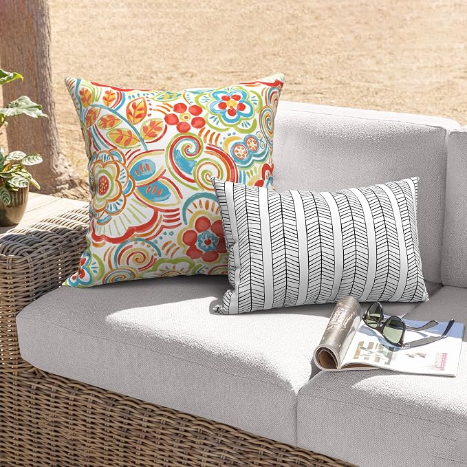 Outdoor Throw Pillows with Inners 20x20 Inch, Square Pillows Decorative for Home Garden Furniture Set of 2, Flower Multi