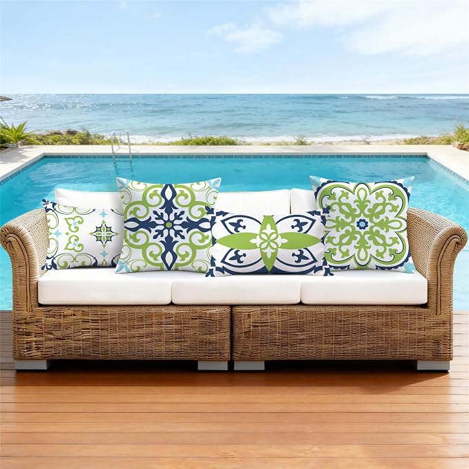 NIGHTWISH Outdoor Waterproof Pillow Covers 12x20 Set of 4 Green Boho Decorative Outdoor Throw Pillows Floral Cushion Cases for Patio Furniture Bench Couch Sunbrella