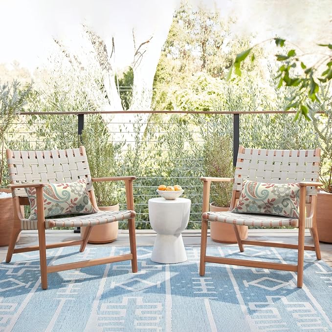 LVTXIII 2 Pack Outdoor Lumbar Pillows 12x20 Inch with White Piping, Fade Resistant Support Throw Pillows with Inserts for Patio Furniture, Sofa, Chair, Paisley Vintage
