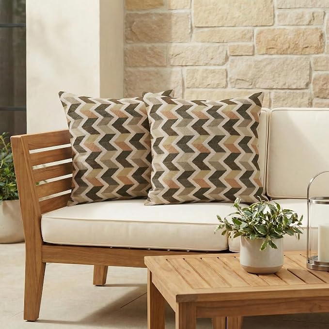 RSH DECOR: Sunbrella Square Throw Pillows Set of 2 | 24" x 24" | Water and Fade-Resistant Performance Fabric | Outdoor Pillow Covers with Down-Alternative Inserts | Made in USA (Prism Fossil)