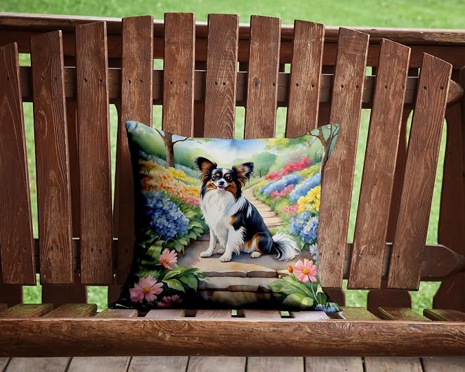 Caroline's Treasures Papillon Spring Path Throw Pillow Machine Washable, Indoor Outdoor Decorative Pillow for Couch, Bed or Patio, 14Hx14W