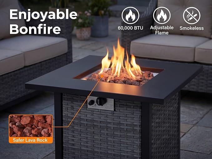 13 Piece Patio Furniture Set with 6" Thick Cushions, Weather-Resistant Wicker Swivel Rocker High Back Chairs and Fire Pit Table for Porch Yard Deck