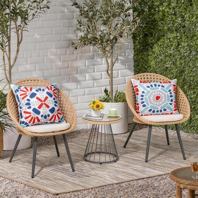 Waterproof Outdoor Pillow Covers, 4 Pack 18x18 Throw Pillow Covers | Blue Gray Decorative Pillow Covers, Floral & Boho Print, Waterproof & Fade Resistant, Garden Cushion Case for Patio Furniture