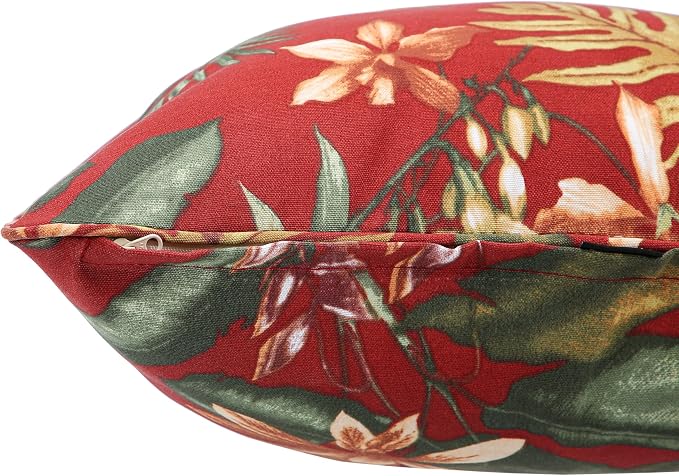 Outdoor Throw Pillow with Insert 18x18 Inch, Set of 2, Piping Edge Waterproof Fade Resistant Decorative Fluffy Pillows for Patio Furniture Chair Bench Couch Sofa - Red Floral