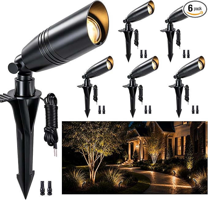Low Voltage Landscape Spotlights, Aluminum Outdoor Spot Light | Heavy Duty,Without MR16 Bulb,12V Uplights,Waterproof,200°Adjustable, Landscape Lighting for Tree Garden Yard Pathway,6 Pack
