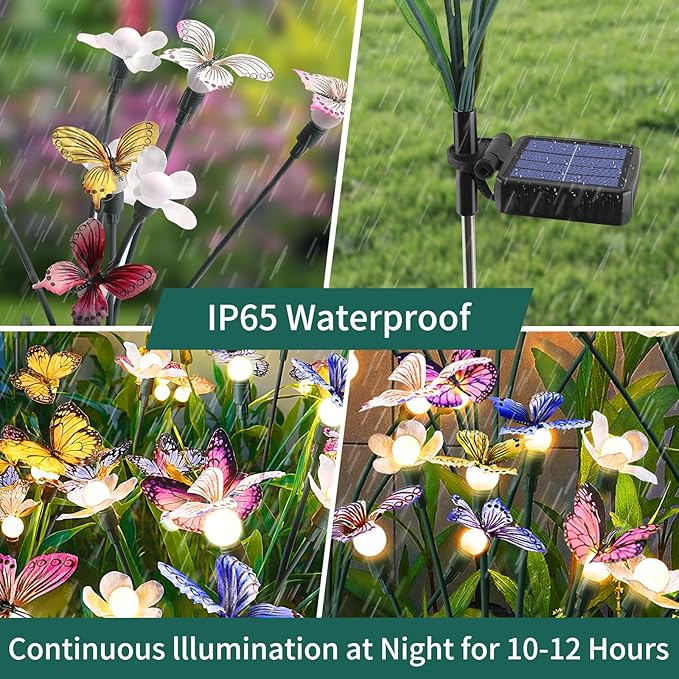FENSAN Solar Garden Lights,2packs-16LED,Outdoor Solar Powered Decor for Yard, Patio, Pathway, IP65 Waterproof Butterfly Lights