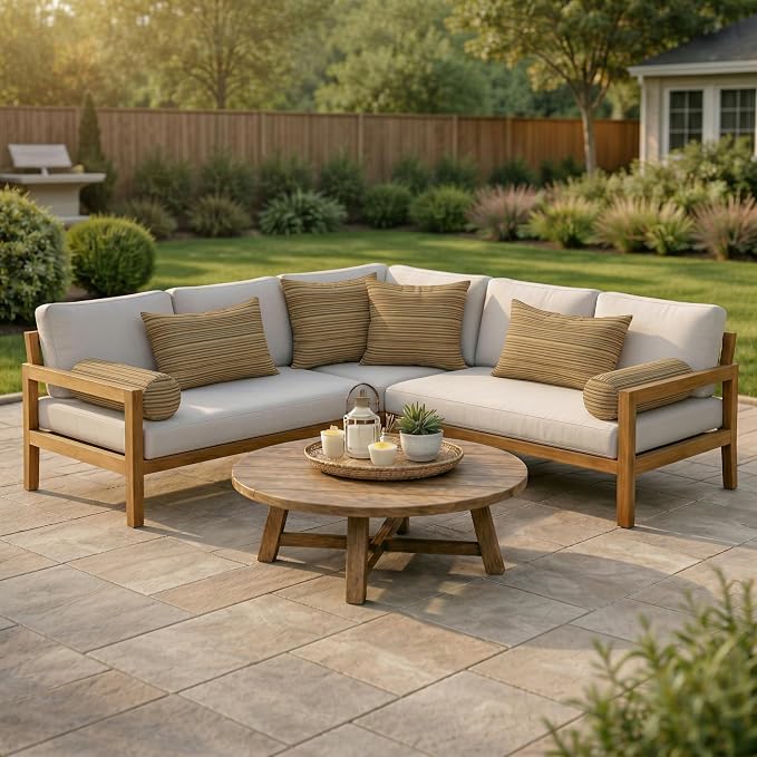 RSH DECOR: 6-Pack Pillow Set | Outdura Performance Fabric |Water & Fade-Resistant| 17" Square, 20"x12" Lumbar, 20"x6" Neck Roll | Outdoor Pillows for Patio Furniture | Made in USA (Moran Sonoma)