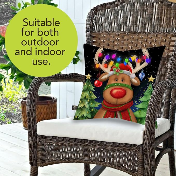 Briarwood Lane Christmas Indoor/Outdoor Pillow 17x17 Festive Reindeer for Christmas Pillow
