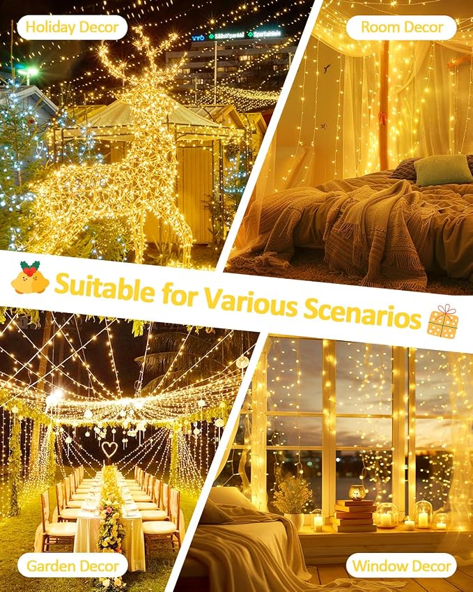 2 Pack 200 LED Battery Operated String Lights, 8 Modes Twinkle Fairy Lights | 66FT Warm White Christmas Lights Indoor Outdoor, Waterproof Battery Lights for Bedroom Party Porch Tree Holiday Decorations