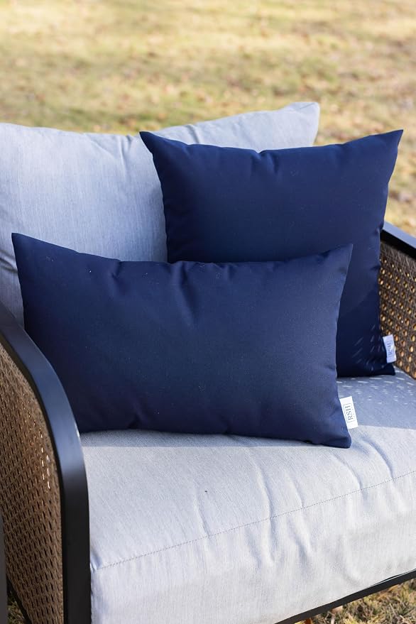 RSH Décor - Sunbrella Jumbo Lumbar Throw Pillows – Set of 2 | 26" x 16" | Indoor Outdoor Use – Patio, Lounge, Adirondack, Deck | Water & Fade-Resistant | Includes Down-Alternative Inserts | Navy