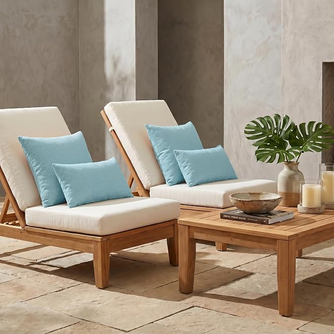 RSH DECOR: Sunbrella Lumbar & Square Pillows Set of 4 | 20" x 12" & 20" x 20" | Water and Fade-Resistant Performance Fabric | Outdoor Throw Pillows for Patio Furniture | Made in USA (Cast Mineral)