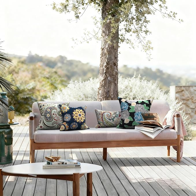 LVTXIII 2 Pack Outdoor Pillows 18x18 Inch, Square Throw Pillows with Inserts, Decorative Water-Repellent Pillow Cushions for Patio Furniture and Garden Sofa, Paisley Light Cyan