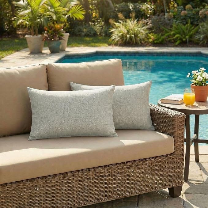 RSH DECOR: Sunbrella Lumbar Throw Pillows Set of 2 | 20" x 12" | Water and Fade-Resistant Fabric | Outdoor Pillow Covers with Down-Alternative Inserts | Spectrum Dove - Made in USA