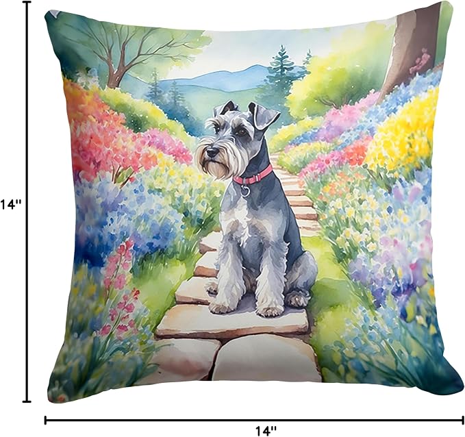 Caroline's Treasures Schnauzer Spring Path Throw Pillow Machine Washable, Indoor Outdoor Decorative Pillow for Couch, Bed or Patio, 14Hx14W