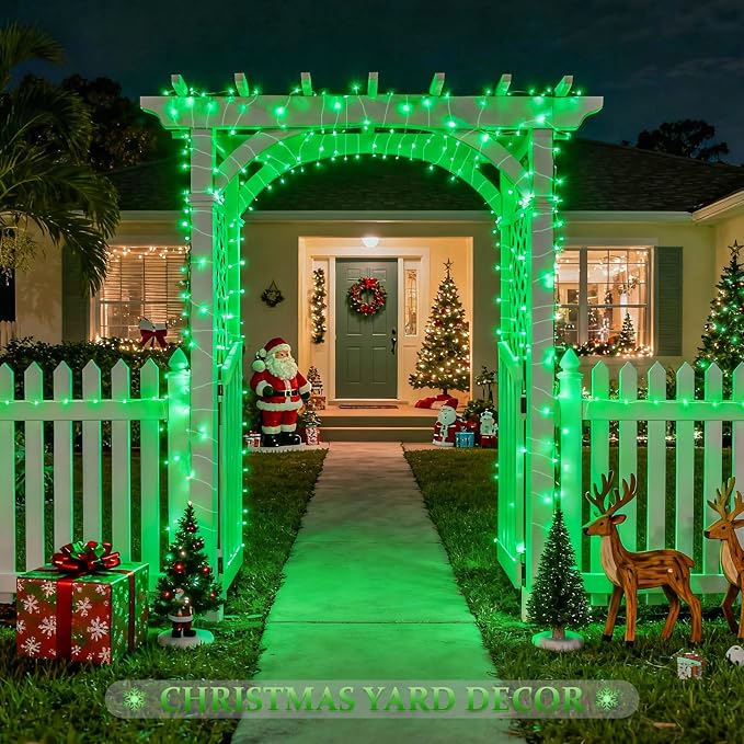 JMEXSUSS 2 Pack Solar Fairy Lights, 33ft 100 LED Green Halloween Lights | Outdoor Waterproof, 8 Modes Solar String Lights for Outside Patio Garden Party Tree Christmas Halloween Decorations
