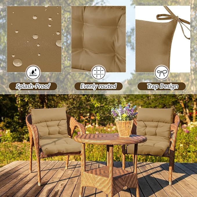 Sintuff 2 Pcs 44 x 21 x 4 Outdoor Chair Cushion Patio Chair Cushions Seat/Back Tufted Pillow with Ties Water Resistant Replacement Indoor Patio Furniture Outdoor Furniture (Solid Color,Brown)
