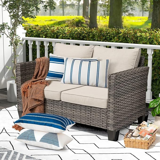 OTOSTAR Outdoor Decorative Pillow Covers Waterproof Garden Throw Pillow Covers 12x20 Inch Cushion Case Geometry Pillowcases Pillows Shell for Patio Furniture Couch Tent Balcony Pack of 4 (Navy Blue)