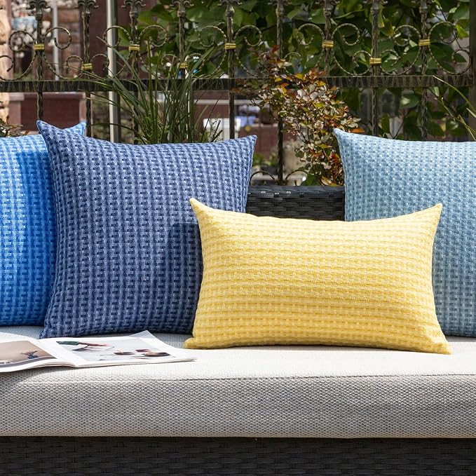 Kevin Textile Outdoor Waterproof 12"x24" Pillow Covers 2 Pack, Yellow | Water Resistant Weaving Faux Linen Texture Throw Pillow Covers, Outside Decorative Pillowcases for Garden Patio Balcony Couch