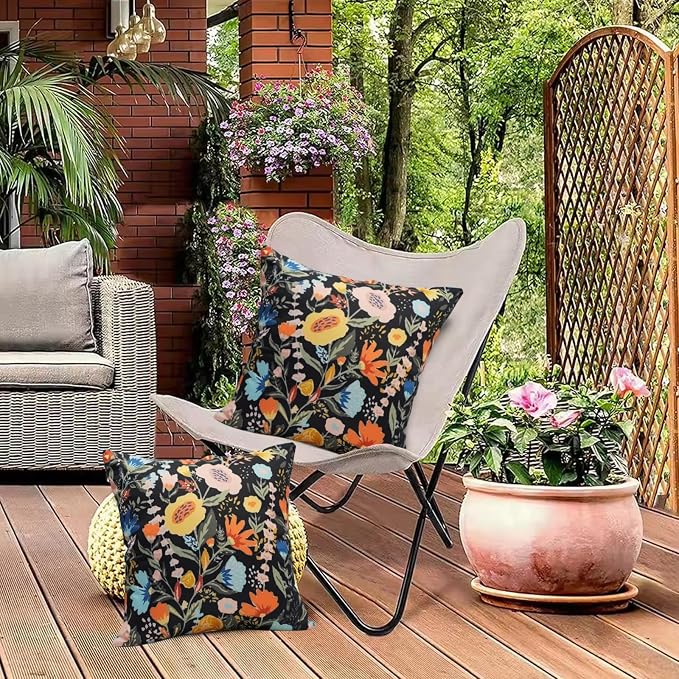 Floral Outdoor Throw Pillow Covers 16x16 Waterproof Colorful Summer Spring Garden Decorative Square Patio Pillows Outdoor Pillows Covers for Patio Furniture Set of 2 (No Pillow Insert)