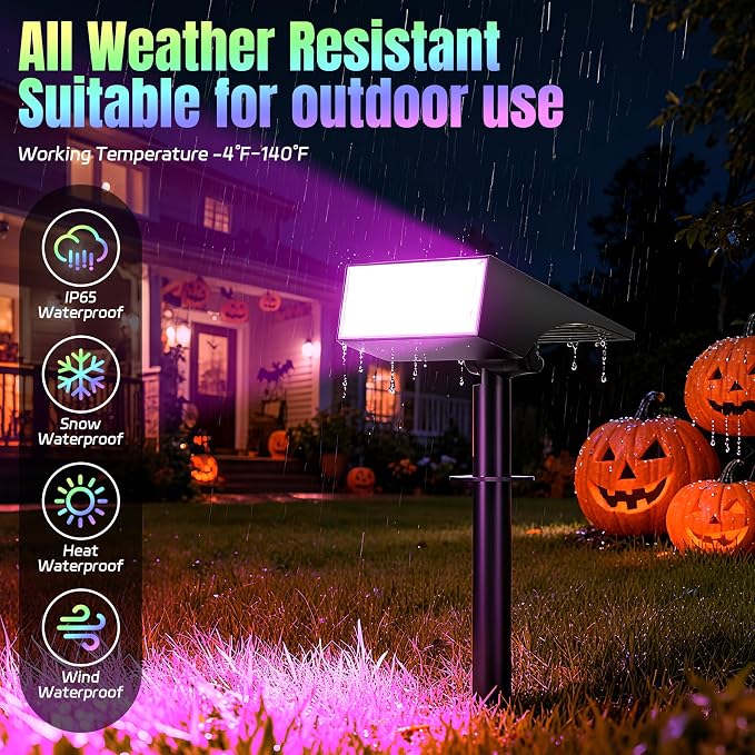 Solar Lights Outdoor Waterproof Landscape Spotlight Color Changing 2 Pack | 7 Lighting Modes, WENATY Solar Spot Lights Led Powered Flood for Halloween & Christmas Decorations Yard Garden House Tree