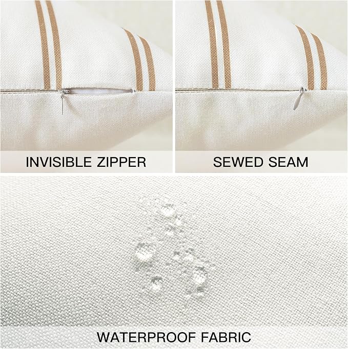 OTOSTAR Outdoor Decorative Pillow Covers Waterproof Garden Throw Pillow Covers 12x20 Inch Cushion Case Geometry Throw Pillowcases Pillows Shell for Patio Furniture Couch Tent Pack of 4 (Light Coffee)