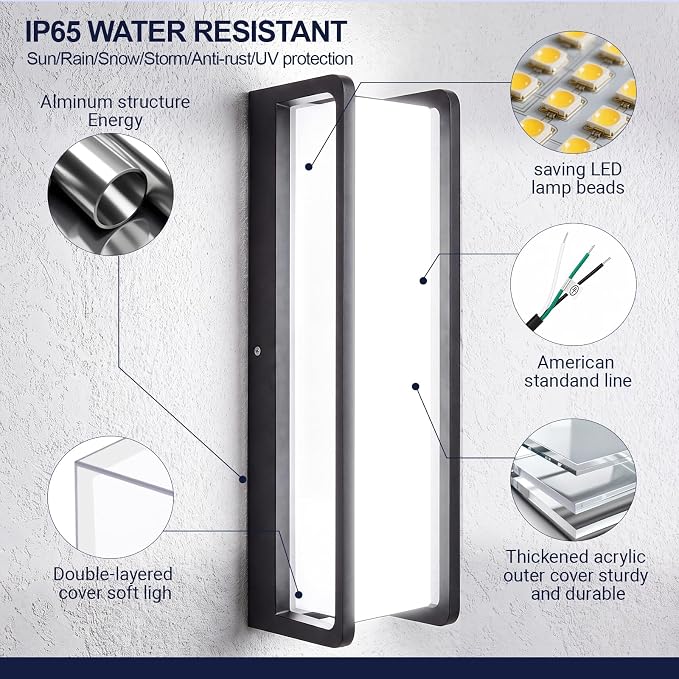 50W LED Outdoor Wall Light | 4000LM Bright,6000K Outdoor Wall Sconces, IP65 Waterproof Aluminum Acrylic Shade Black for House Front Porch Garage Garden