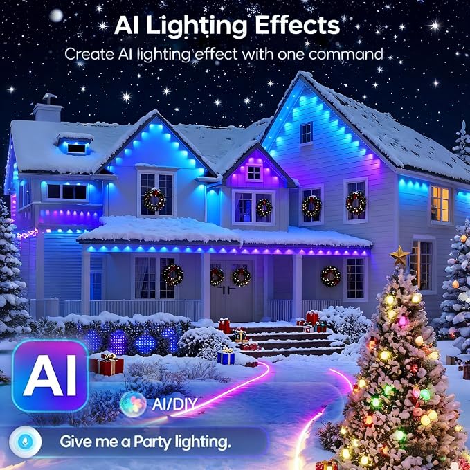 Permanent Outdoor Lights for House,100ft RGB+IC Color Eave Lights | Tunable Warm to Cool White 60lm for Daily Lighting,Super Bright, IP67 Waterproof, Alexa Google APP Remote Control