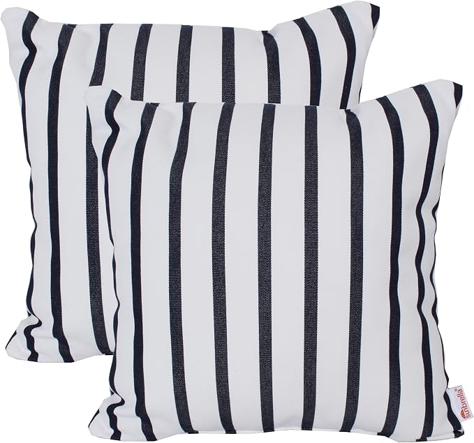 Outdoor/Indoor Sunbrella Throw Pillow Cover Only Square Set of 2 Pieces 18 inch x 18 inch Lido Indigo Stripe - Insert Not Included, Indigo/White