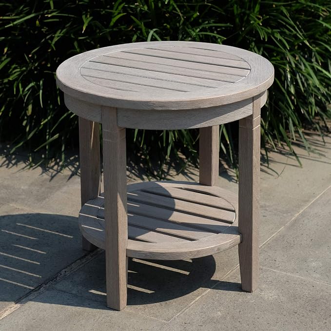 Cambridge Casual Arie Teak Wood Outdoor Round Side Table, 18 Inch/Weathered Gray
