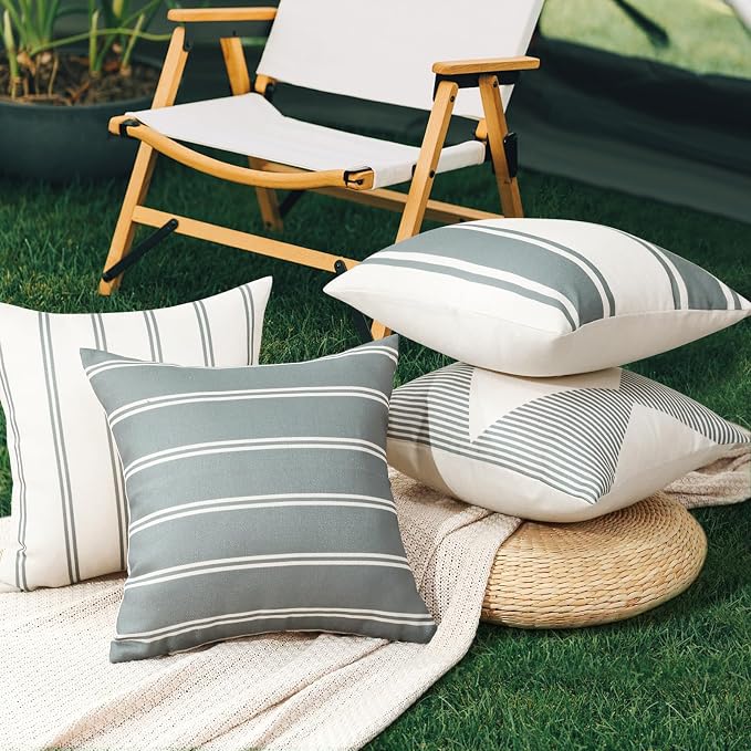 OTOSTAR Decorative Outdoor Throw Pillow Covers 16x16 Inch Waterproof Geometry Pillow Cover Garden Cushion Case Patio Outdoor Pillows Shell for Couch Indoor Tent Park Furniture Balcony Set of 4 (Grey)