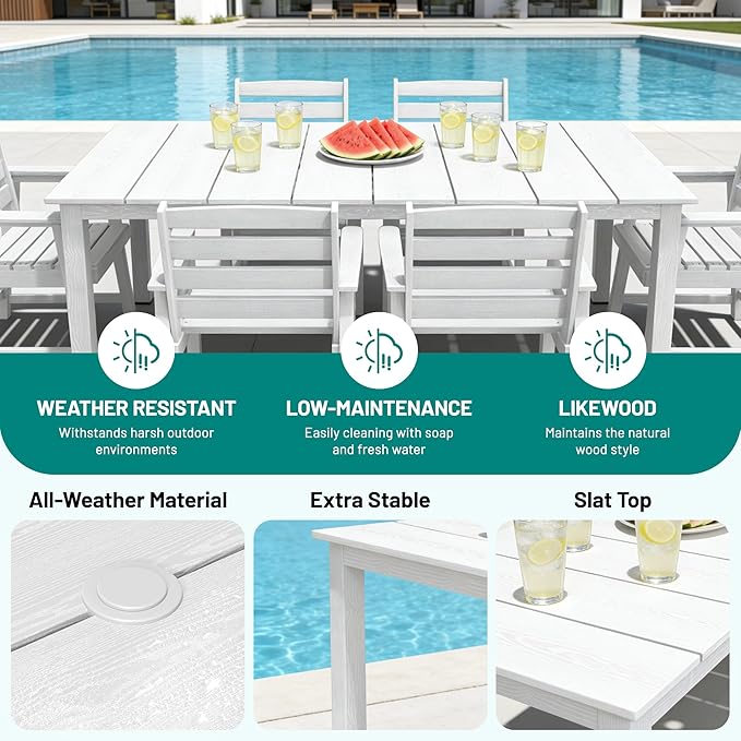 PLUUV Patio Dining Chairs Set of 2, HDPE Armless Patio Chairs with 350 lbs Weight Capacity, All-Weather Outdoor Dining Chairs for Backyard, Garden, Deck, Wood-Like Texture, White