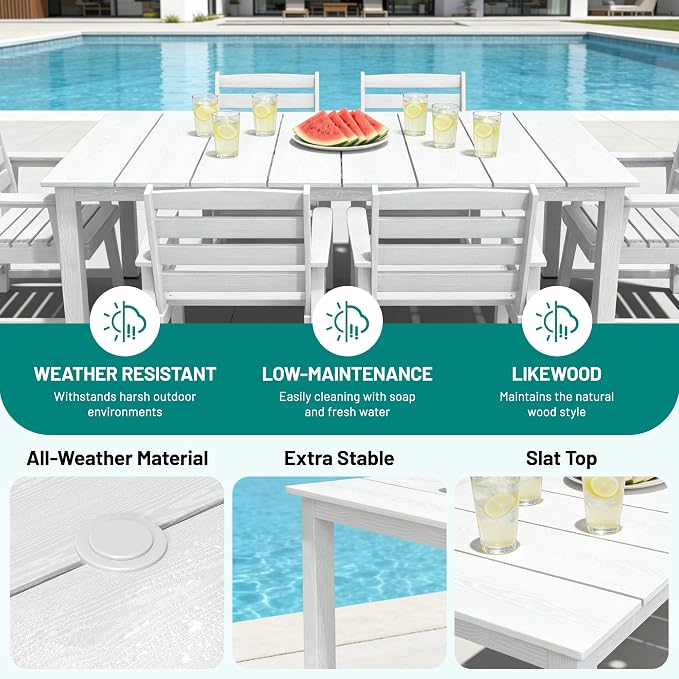 PLUUV Patio Dining Chairs Set of 2, HDPE Patio Armchairs with Wide Armrests & Ergonomic Design, All-Weather Weatherproof Outdoor Patio Chairs for Backyard, Poolside, White