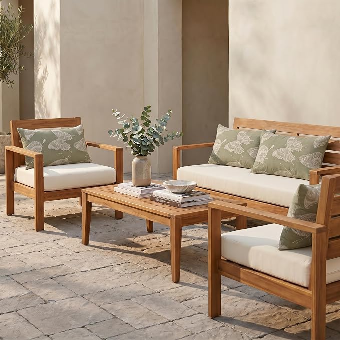 RSH DECOR: Sunbrella Lumbar Throw Pillows Set of 4 | 20" x 12" | Water and Fade-Resistant Performance Fabric | Outdoor Pillow Covers with Down-Alternative Inserts | Made in USA (Farfalla Spring)