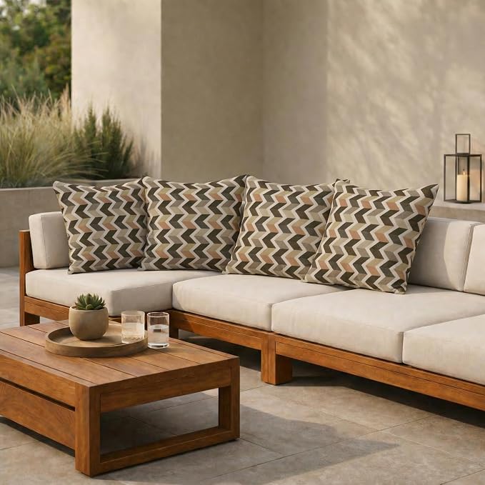 RSH DECOR: Sunbrella Square Throw Pillows Set of 4 | 24" x 24" | Water and Fade-Resistant Performance Fabric | Outdoor Pillow Covers with Down-Alternative Inserts | Made in USA (Prism Fossil)