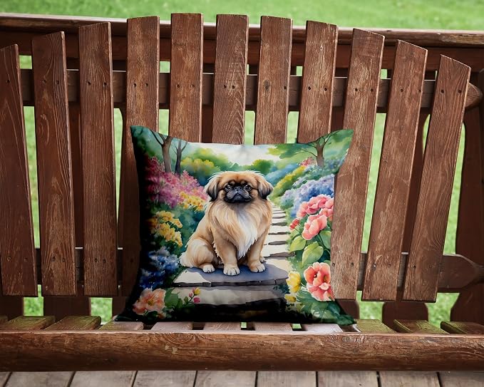 Caroline's Treasures Pekingese Spring Path Throw Pillow Machine Washable, Indoor Outdoor Decorative Pillow for Couch, Bed or Patio, 14Hx14W