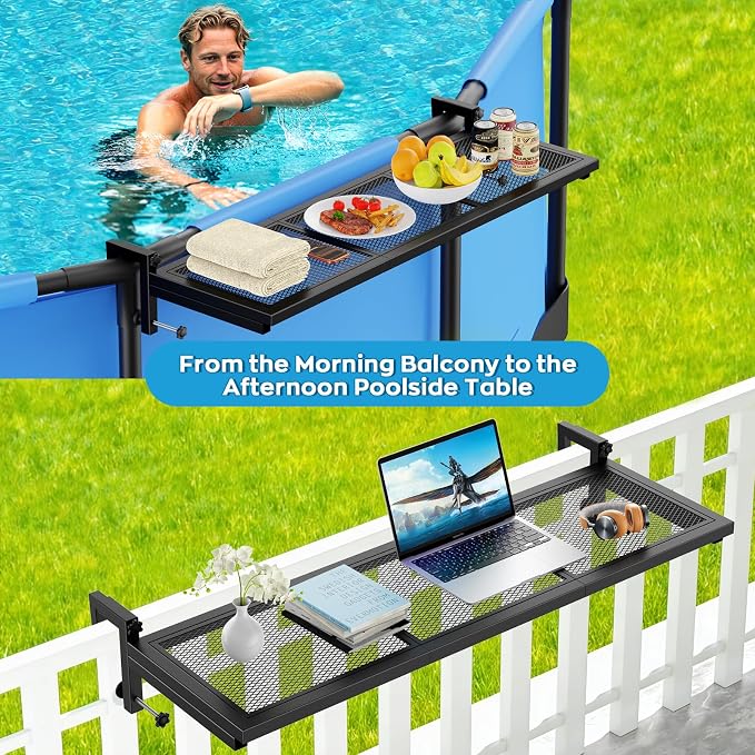 Pool Bar Above Ground Poolside Bar, Heavy-Duty Carbon Steel Patio Poolside Table, Fits 4.3 Inch or Less Top Rail, Pool Accessories 38.6×11.8 Inch Tabletop