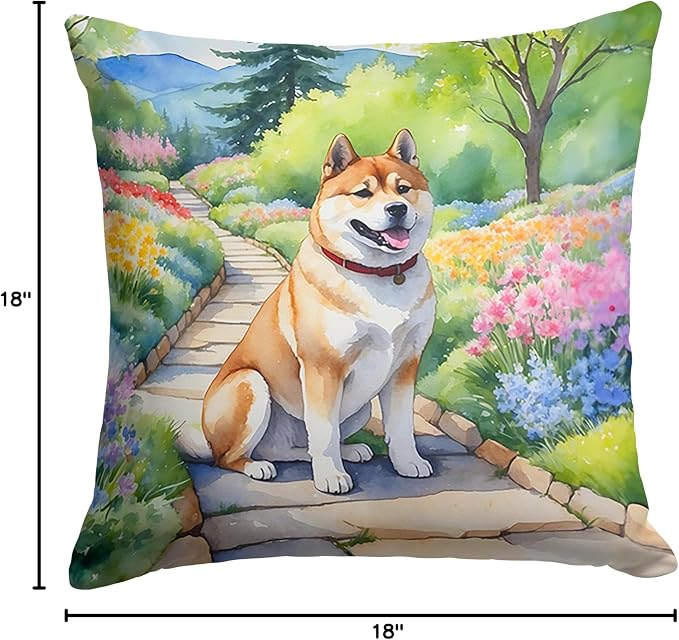 Caroline's Treasures Akita Spring Garden Throw Pillow Machine Washable, Indoor Outdoor Decorative Pillow for Couch, Bed or Patio, 18Hx18W