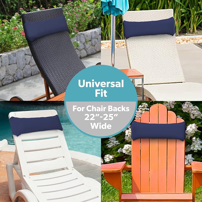 Coast Modern Outdoor Lounge Chair Pillow with Strap - Waterproof Headrest Pillow for Pool Lounger & Patio Chaise Cushions