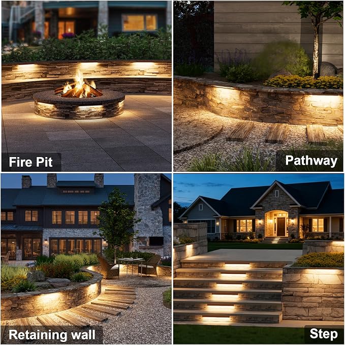 VOLISUN 12 Inch Retaining Wall Lights, 2700K Hardscape Lighting, 8 Pack | IP65 Waterproof, Cuttable Low Voltage Landscape Lighting, 12V Paver Lights, 5W Outdoor Step Lights, ETL