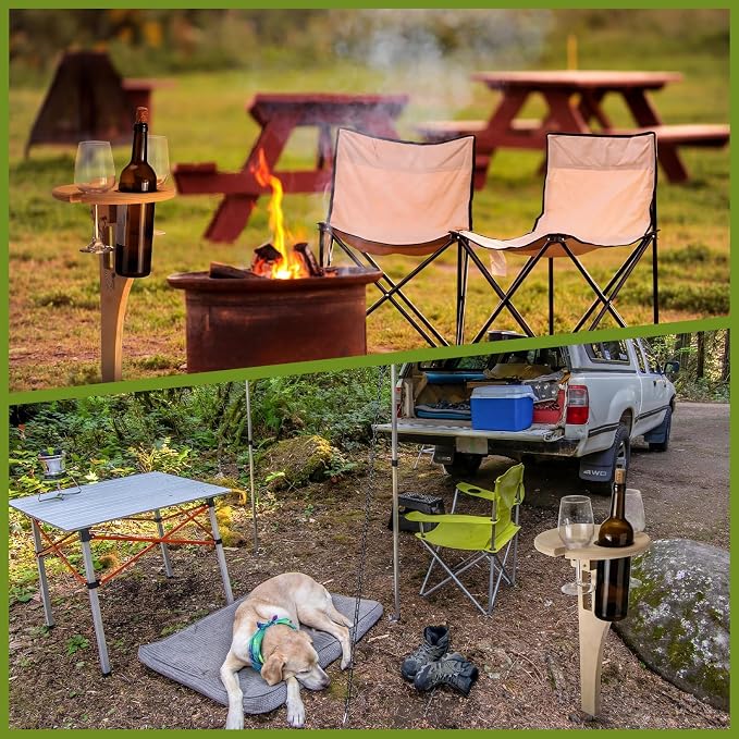 Amyhill Portable Folding Wine Table Picnic Beach Wine Table Outdoor Wooden Bottle Stand for 2 Glasses Handmade Rack Gift for Outdoor Camping Beach Barbecuing Picnic Essentials