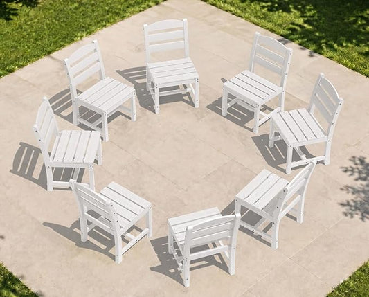 KINGYES Outdoor Armless Dining Chairs Set of 8,All-Weather HDPE Patio Chairs for Backyard,Pooside,White