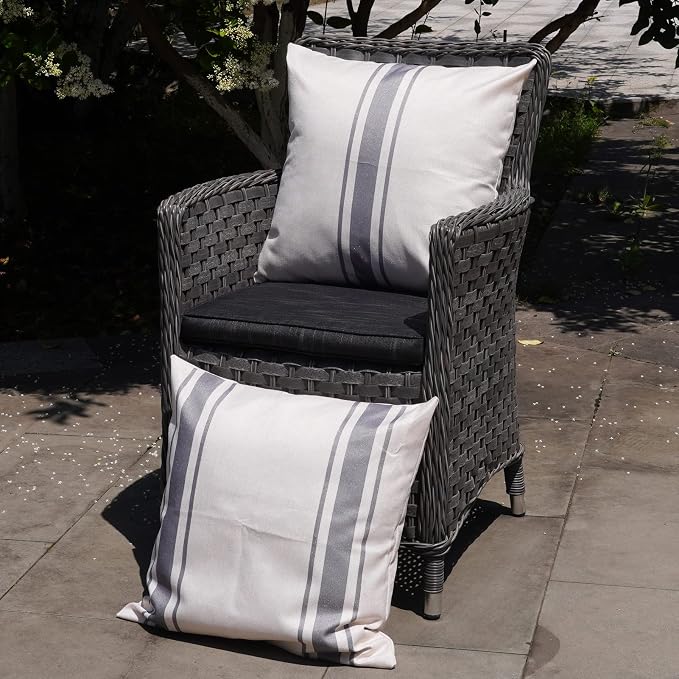 ONWAY Outdoor Pillow Covers Waterproof 20x20 Set of 2 Decorative Linen Throw Pillow Cover Beige and Grey Striped Outdoor Pillows for Patio Furniture