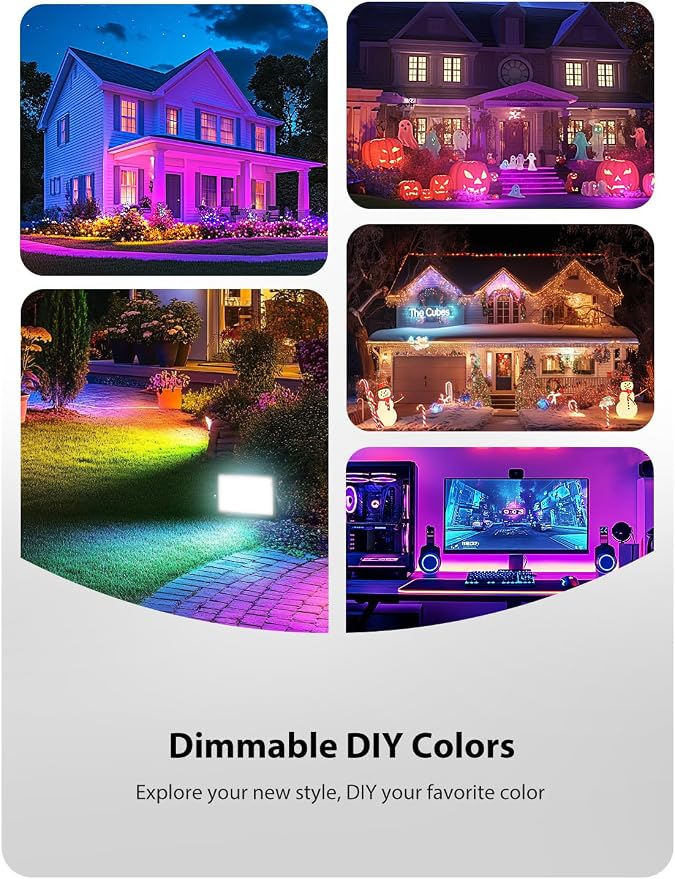 Onforu 6 Pack RGB LED Flood Light Outdoor, 70W Color Changing Uplights with Remote, 2700K Warm White IP66 Stage Lighting, Landscape Floor Spotlights Indoor, Uplighting Indoor Floor Light for Christmas